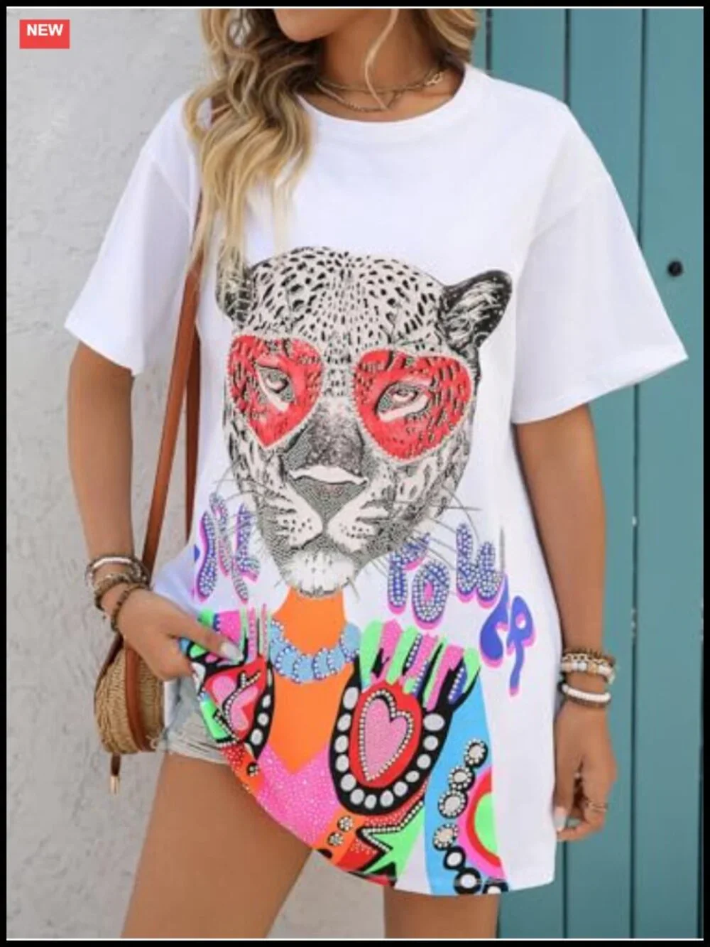 Sequin Graphic Tee Women's Rock T-Shirt Crew Neck Loose Fit Sparkly Top